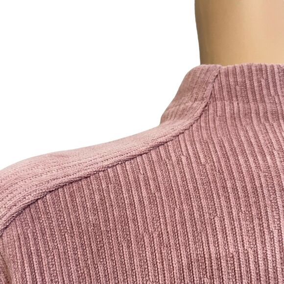 Madewell Funnel Neck Textured Knit Top Pink Minimalist Preppy Ribbed - Picture 5 of 9